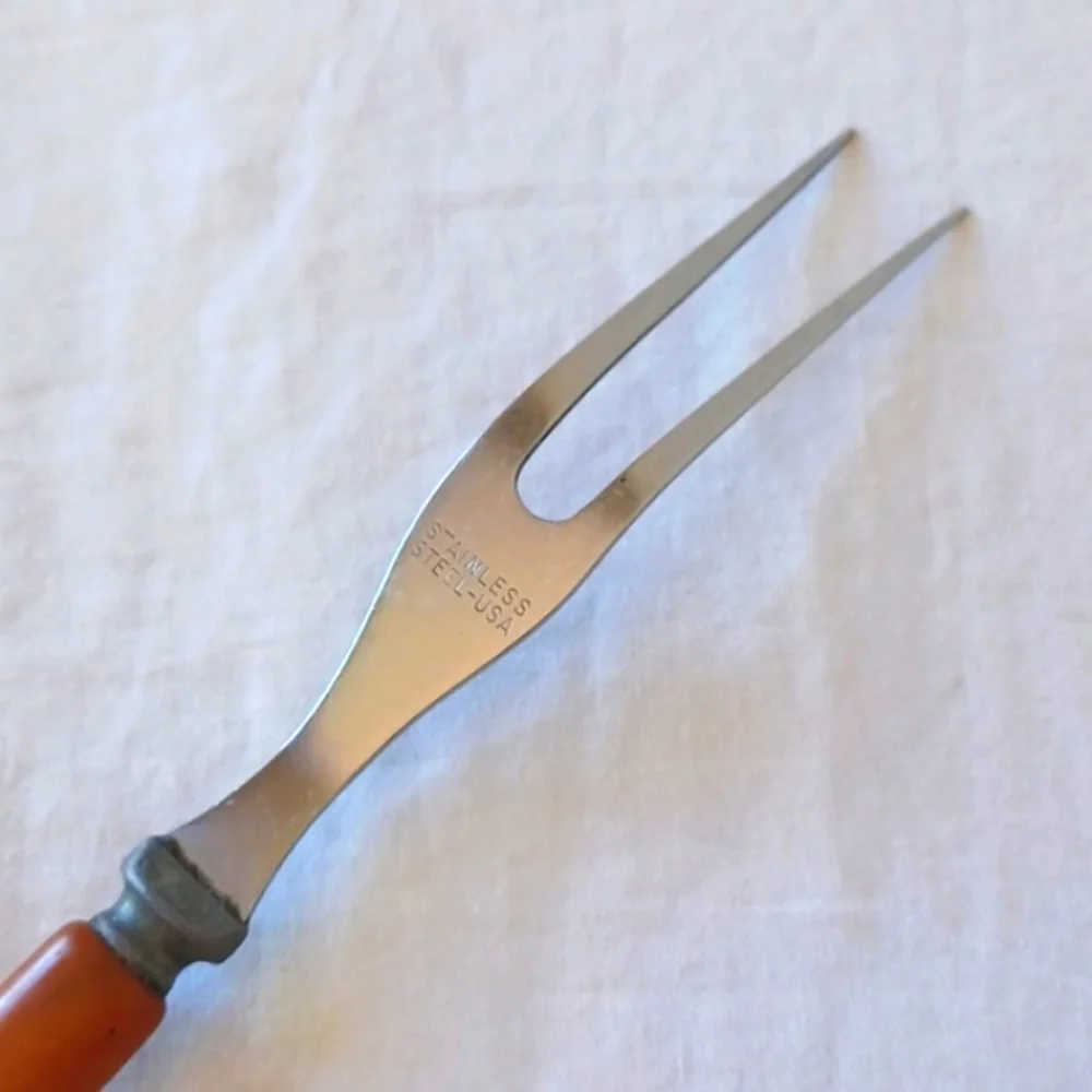 2 PIECE SET Vintage Carving Knife & Fork Set Butterscotch Bakelite Handles
